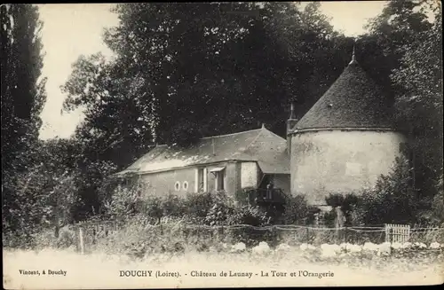 Ak Douchy Loiret, Château de Launay, la Tour et l'Orangerie