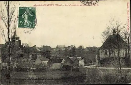 Ak Ainay le Chateau Allier, Vue d'Ensemble et Chapelle Saint Roch