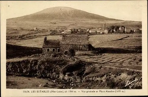 Ak Les Estables Haute Loire, Vue générale et Mont Alambre