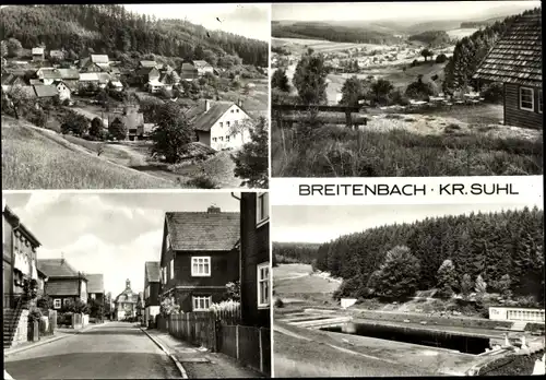 Ak Breitenbach Schleusingen in Thüringen, Panorama, Straßenpartie, Freibad