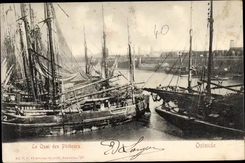 Ak Ostende Westflandern, Le Quai des Pecheurs, bateaux des Pecheurs