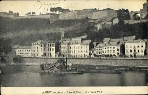 Ak Namur Wallonien, Rempart Ad Aquam, Panorama Numero 1, Baggerschiff