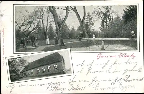 Ak Klensby Schaalby in Schleswig Holstein, Gartenpartie, Gasthaus Klensby