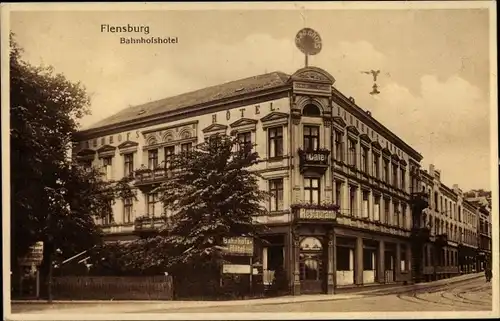 Ak Flensburg in Schleswig Holstein, Bahnhofshotel
