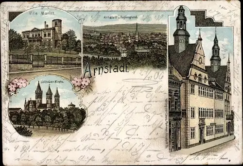 Litho Arnstadt in Thüringen, Villa Marlitt, Liebfrauenkirche