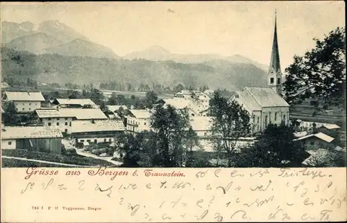 Ak Bergen im Chiemgau in Oberbayern, Ortschaft, Kirchturm