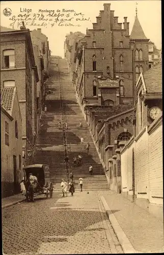 Ak Liège Lüttich Wallonien, Montagne de Bueren, escalier, caleche