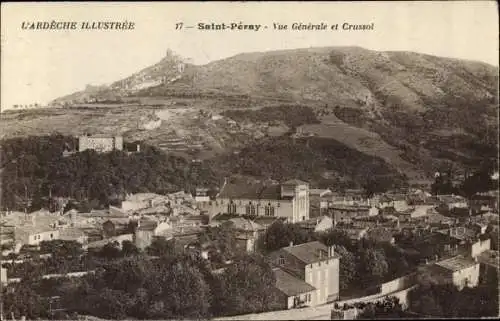 Ak Saint Péray Ardèche, Vue générale et Crussol