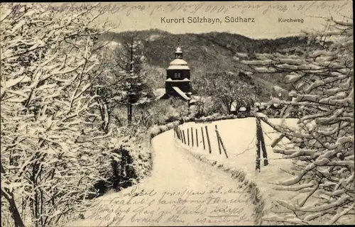 Ak Sülzhayn Ellrich Thüringen, Kirchweg im Winter