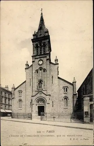 Ak Paris Reuilly, L'Église de l'Immaculée Conception, Rue du Rendez Vous