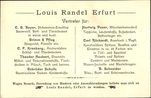 Ak Erfurt in Thüringen, Louis Randel, Vertreter für Textilien
