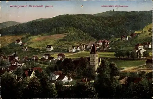 Ak Hasserode Wernigerode am Harz, Ortspartie, Armeleuteberg, Kaiserturm