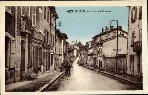 Ak Meximieux Ain, Rue de Geneve, magasin