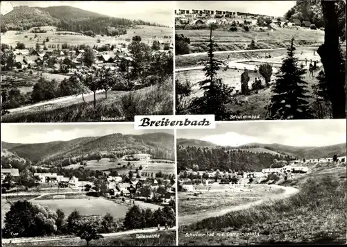 Ak Breitenbach Schleusingen in Thüringen, Teilansicht, Freibad mit Campingplatz