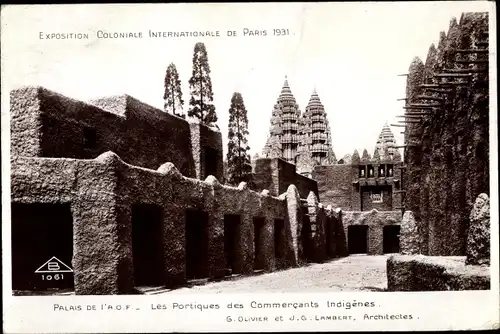 Ak Paris I., Weltausstellung 1931, Palais de l'AOF, Portiques des Commercants Indigenes