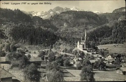 Ak Lungern Kt. Obwalden Schweiz, Panorama gegen den Brünig