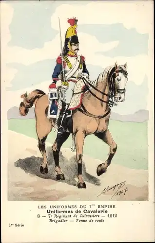 Künstler Ak Les Uniformes du 1er Empire, Uniformes de Cavalerie, 7o Régiment de Cuirassier 1812