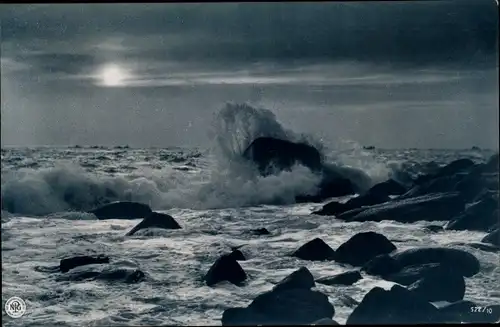 Ak Wellen an einem felsigen Strand, NPG 522/10