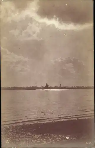 Ak Blick über eine Bucht, Segelboot, NPG 535/11