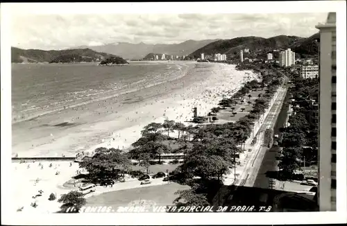 Ak Santos Brasilien, Vista Parcial da Praia, Teilansicht des Strandes