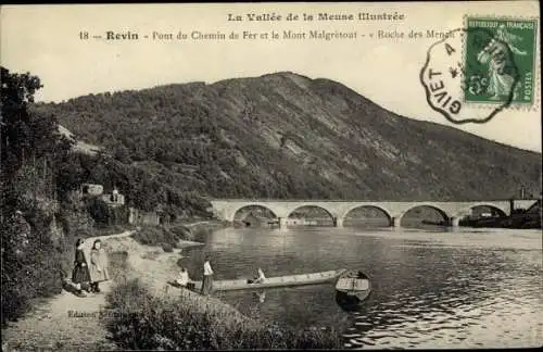 Ak Revin Ardennes, Pont du Chemin de Fer et le Mont Malgrétout