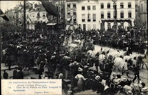 Ak Bruxelles Brüssel, Grand Cortege Historique, Char de la Patrie en Fete, Leopold II Apotheose