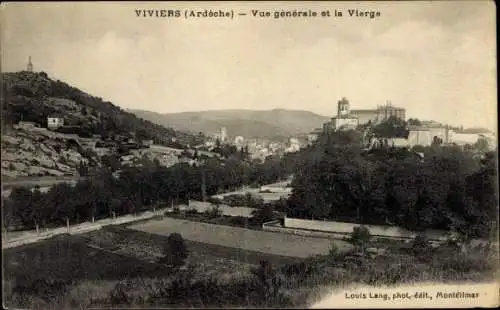 Ak Viviers Ardèche, Vue générale et la Vierge