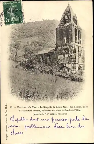 Ak Le Puy Haute Loire, La Chapelle de Sainte Marie des Chazes