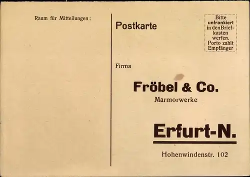 Ak Erfurt in Thüringen, Marmorwerke Fröbel & Co, Hohenwindenstraße