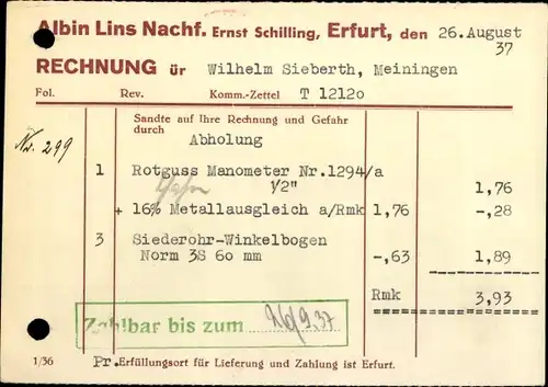 Ak Erfurt in Thüringen, Großhandlung Albin Lins Nachf., Röhren, Öfen, Herde