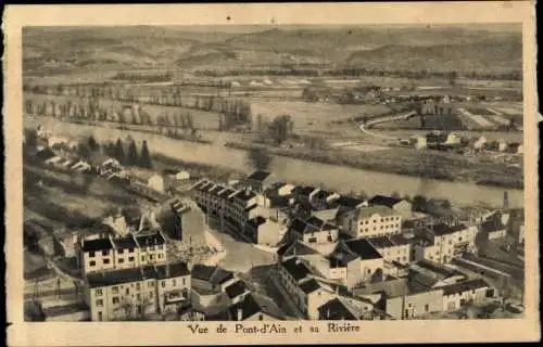 Ak Pont d'Ain Ain, Vue de Pont d'Ain et sa Riviere, Salle de Restaurant, vin