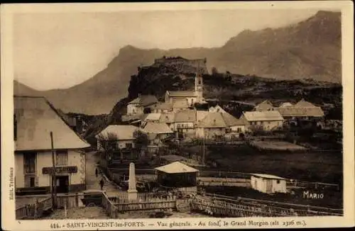 Ak Saint Vincent les Forts Alpes de Haute Provence, Vue générale, le Grand Morgon