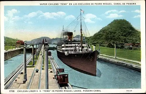 Ak Panama Canal, SS Teno, Chilean Liners, Pedro Miguel Locks