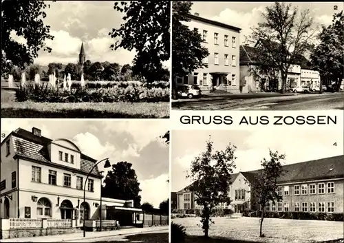 Ak Zossen in Brandenburg, Skala Lichtspiele, Berufsschule, Marktplatz, Park