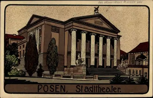 Steindruck Ak Poznań Posen, Stadttheater