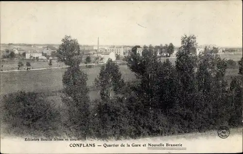 Ak Conflans-en-Jarnisy Lothringen Meurthe et Moselle, Quartier de la Gare et Nouvelle Brasserie