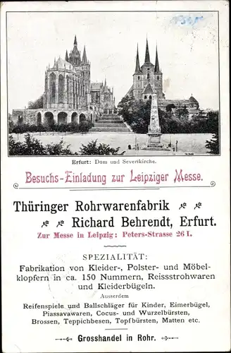 Ak Erfurt in Thüringen, Dom und Severikirche, Denkmal, Thüringer Rohrwarenfabrik