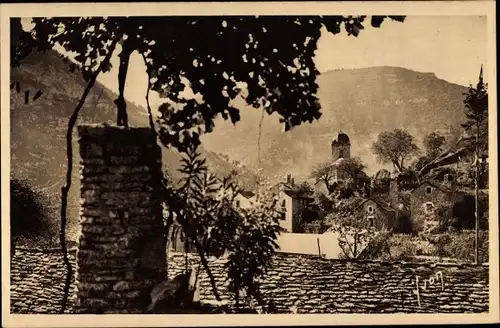 Ak La Malène Lozère, Vue générale, Roc de la Barre