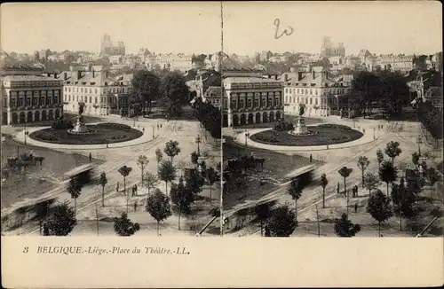 Stereo Ak Liège Lüttich Wallonien, Place du Theatre, monument