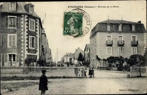 Ak Eygurande Corrèze, Entrée de la Gare