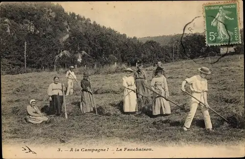 Ak La Fauchaison, Bauern bei der Heuernte, Portrait