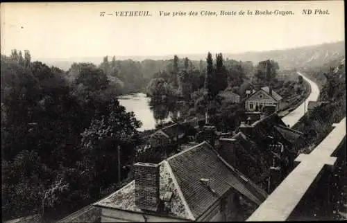 Ak Vetheuil Val d'Oise, Vue prise des Cotes, Route de la Roche Guyon