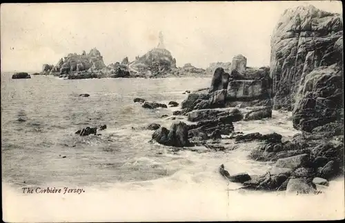 Ak Jersey Kanalinseln, The Corbière, Leuchtturm, Meer, Felsen