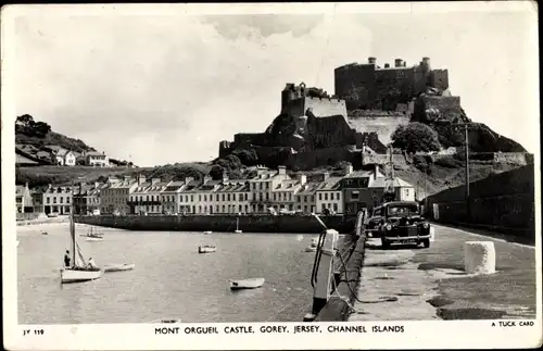Ak Gorey Jersey Kanalinseln, Mont Orgueil Castle, Auto, Ort
