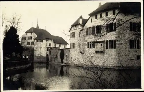 Foto Ak Aabach Aargau Schweiz, Schloss Hallwyl, Blick vom Wasser aus