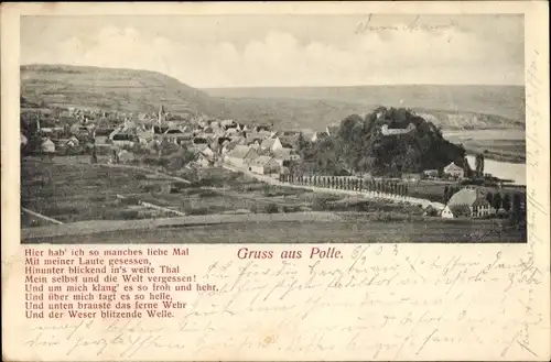 Ak Polle an der Weser in Niedersachsen, Blick auf den Ort mit Umgebung, Gedicht