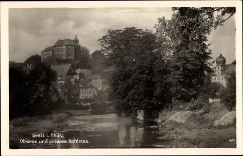 Ak Greiz in Thüringen, Blick auf oberes und unteres Schloss