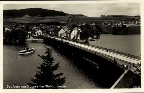 Ak Saalburg Ebersdorf in Thüringen, Blick auf den Ort mit Brücke, Fähre