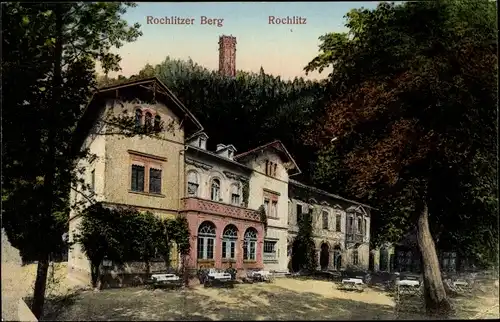 Ak Rochlitz an der Mulde, Blick auf den Rochlitzer Berg, Parkplatz