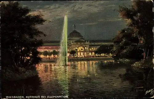 Künstler Ak Wiesbaden in Hessen, Kurhaus bei Illumination